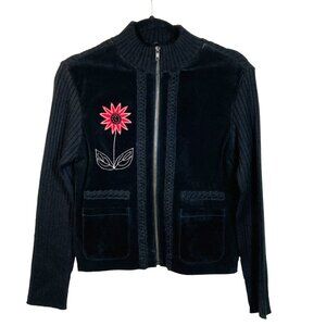 Paraphrase Vintage Cardigan, Sz L (measures smaller), Black Suede Wool Blend NEW